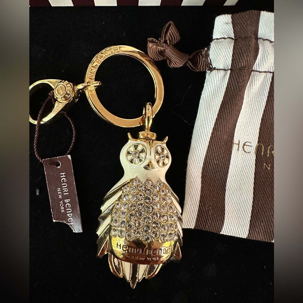 Gorgeous Vintage Henri Bendel Hazel Owl Key Fob W/ Swarovski Crystals NWT - Picture 2 of 16